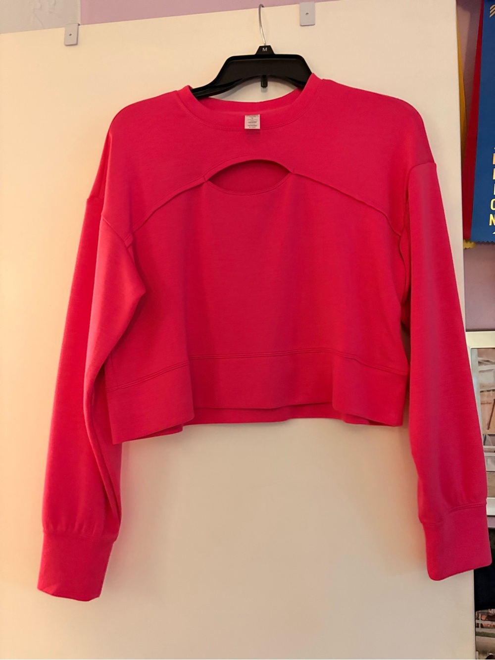 90 Degree By Reflex Hot Pink Cropped Sweatshirt with Front Keyhole